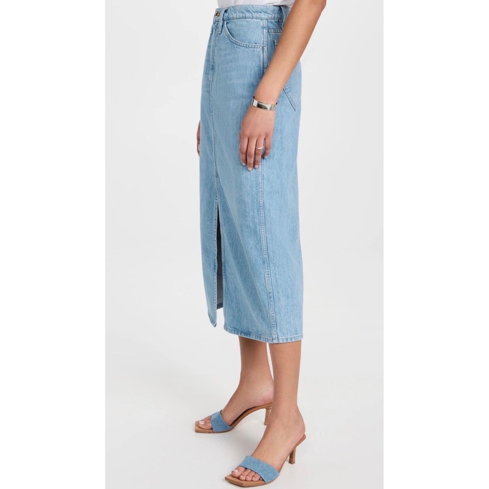 FRAME Le Italien Turin Denim Maxi Jean Skirt Light Wash Blue Made in Italy Sz 26 - Picture 11 of 12